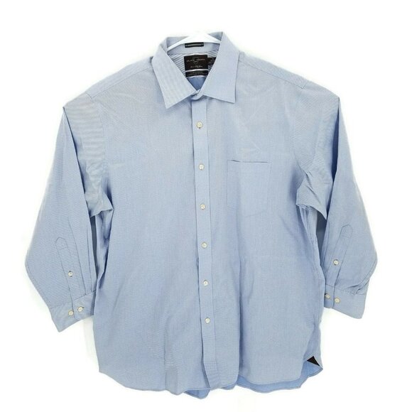Black Brown 1826 Blue L/S Striped Non Iron Cotton Dress Shirt Mens 18 34/35 XXL - Picture 1 of 6